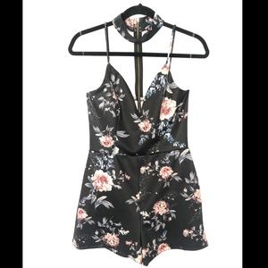 Black Floral Romper with Choker
